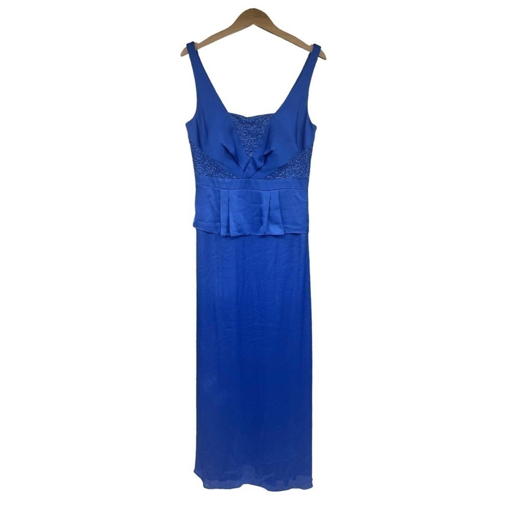 AIDAN Mattox 12 Sleeveless Detail Beaded Empire Waist Cocktail Dress Blue NWT